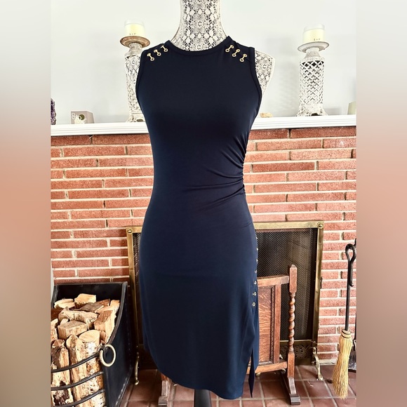 Michael Kors Navy Blue Bodycon Dress with Gold Detailing - Picture 2 of 4